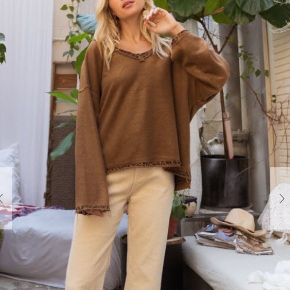 French Terry Reversible Oversized Long Sleeve Top - Picture 1 of 12